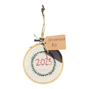 2025 est. Embroidered Ornament with Red and Green Accents